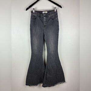 We The Free Free People Bell Bottom Extreme Flare Jeans Raw Hem Black Sz 26 Boho